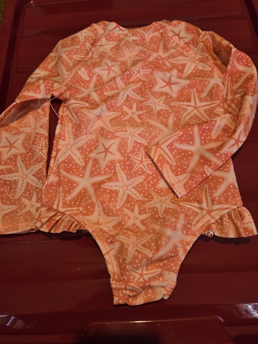 Baby Girls Long Sleeve Starfish Rash Guard Swimsuit - Coral